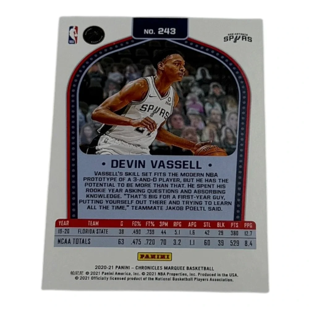 2020-21 Panini Chronicles Marquee Devin Vassell Rookie Card RC 243 Spurs NBA - Picture 2 of 2